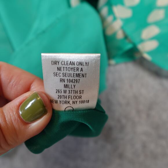 Milly Top Womens 4 Silk Green Geometric Print Halter Flowy Draped Hankerchief - Picture 6 of 7